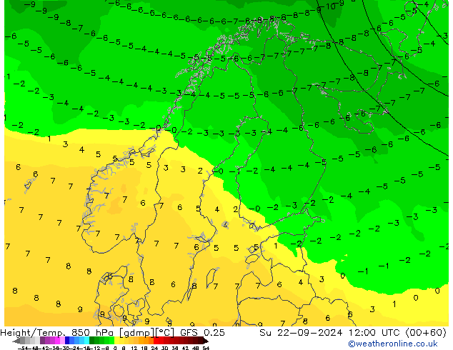 Z500/Regen(+SLP)/Z850 GFS 0.25 zo 22.09.2024 12 UTC