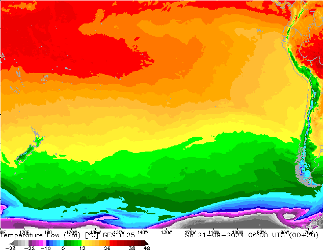 Temperature Low (2m) GFS 0.25 Sa 21.09.2024 06 UTC