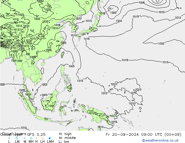 Cloud layer GFS 0.25 Pá 20.09.2024 09 UTC