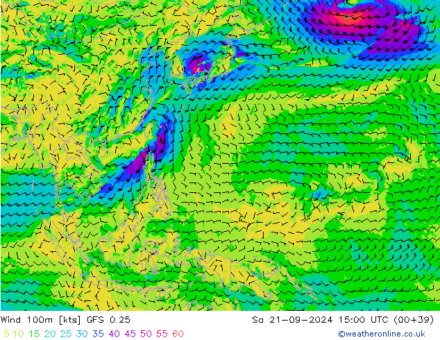 Wind 100m GFS 0.25 Sa 21.09.2024 15 UTC