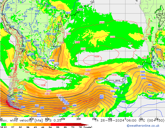 Max. wind velocity GFS 0.25  26.09.2024 06 UTC