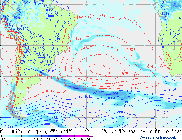 Z500/Rain (+SLP)/Z850 GFS 0.25  25.09.2024 00 UTC