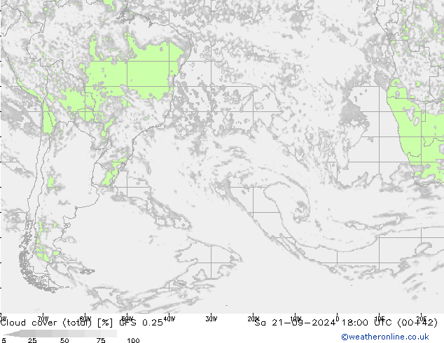 Bulutlar (toplam) GFS 0.25 Cts 21.09.2024 18 UTC