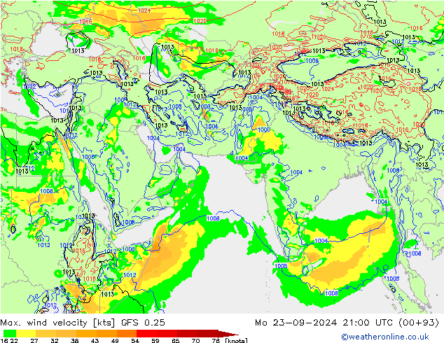 Max. wind velocity GFS 0.25 lun 23.09.2024 21 UTC