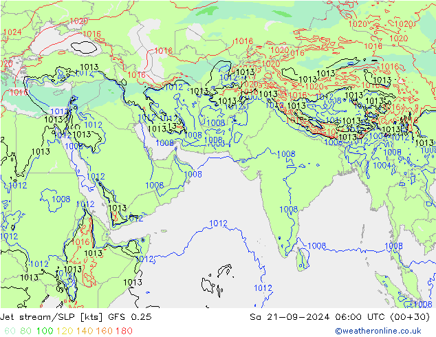 Jet stream/SLP GFS 0.25 So 21.09.2024 06 UTC