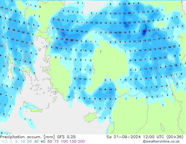 Precipitation accum. GFS 0.25 Sáb 21.09.2024 12 UTC