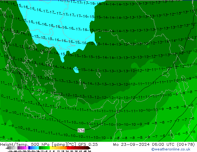 Z500/Rain (+SLP)/Z850 GFS 0.25 Mo 23.09.2024 06 UTC