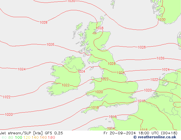 Jet stream/SLP GFS 0.25 Fr 20.09.2024 18 UTC