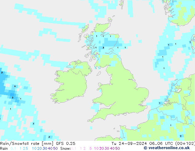 Kar/Yağmur Oranı GFS 0.25 Sa 24.09.2024 06 UTC