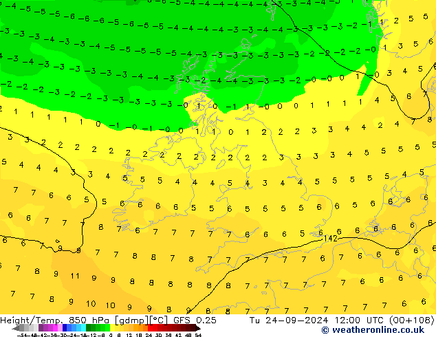 Z500/Rain (+SLP)/Z850 GFS 0.25  24.09.2024 12 UTC