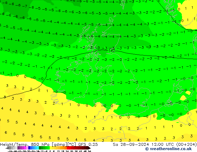 Z500/Rain (+SLP)/Z850 GFS 0.25 Sáb 28.09.2024 12 UTC