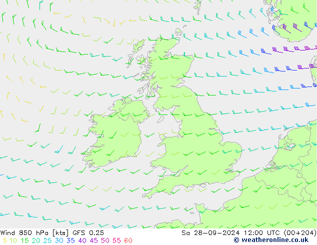 ветер 850 гПа GFS 0.25 сб 28.09.2024 12 UTC