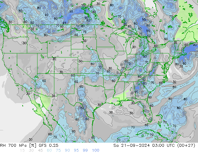 Humedad rel. 700hPa GFS 0.25 sáb 21.09.2024 03 UTC