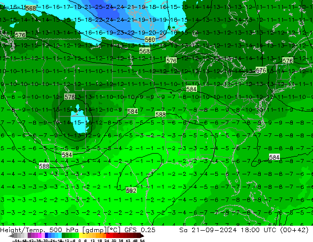 Yükseklik/Sıc. 500 hPa GFS 0.25 Cts 21.09.2024 18 UTC