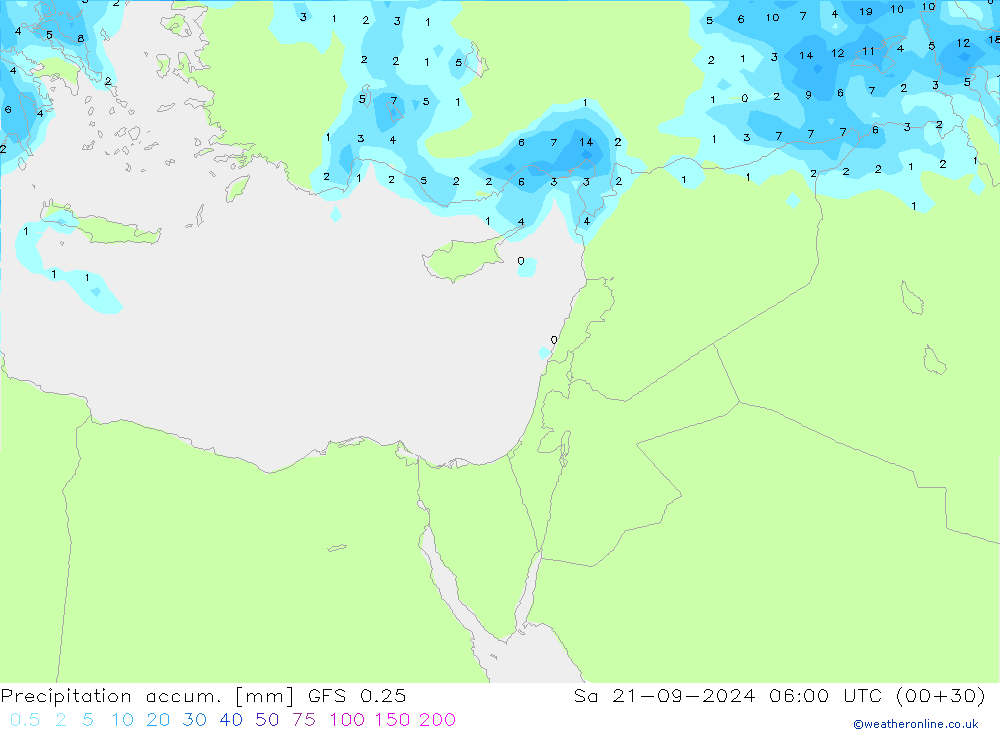 Totale neerslag GFS 0.25 za 21.09.2024 06 UTC