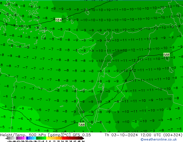 Z500/Rain (+SLP)/Z850 GFS 0.25 jue 03.10.2024 12 UTC