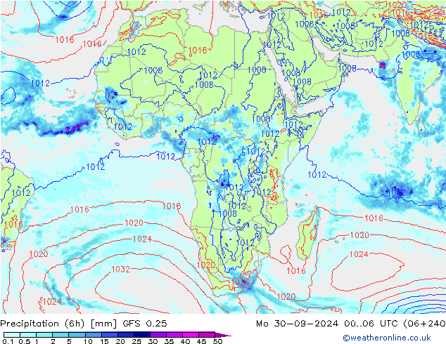 Z500/Rain (+SLP)/Z850 GFS 0.25 Mo 30.09.2024 06 UTC