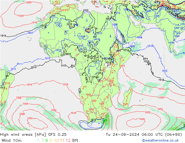 yüksek rüzgarlı alanlar GFS 0.25 Sa 24.09.2024 06 UTC