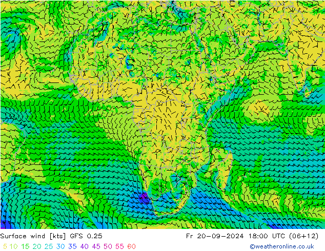 Surface wind GFS 0.25 Fr 20.09.2024 18 UTC