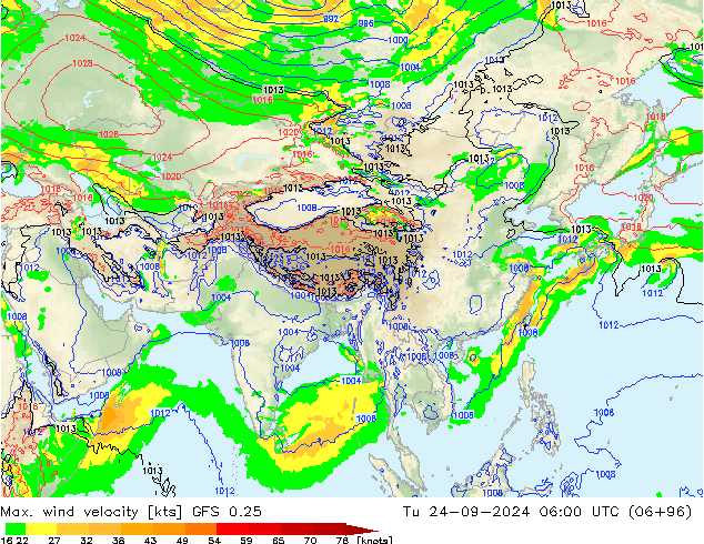 Max. wind velocity GFS 0.25 Ter 24.09.2024 06 UTC