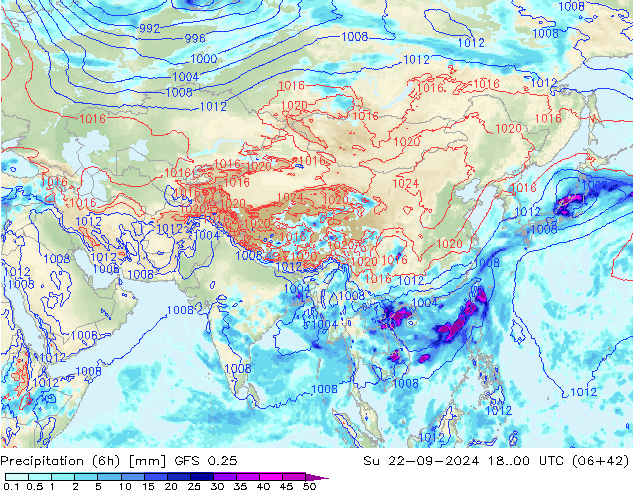 opad (6h) GFS 0.25 nie. 22.09.2024 00 UTC