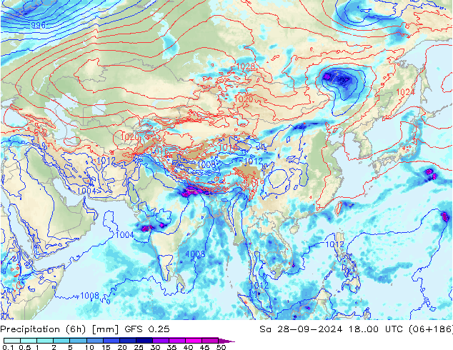 Z500/Rain (+SLP)/Z850 GFS 0.25 сб 28.09.2024 00 UTC