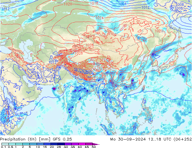 Yağış (6h) GFS 0.25 Pzt 30.09.2024 18 UTC