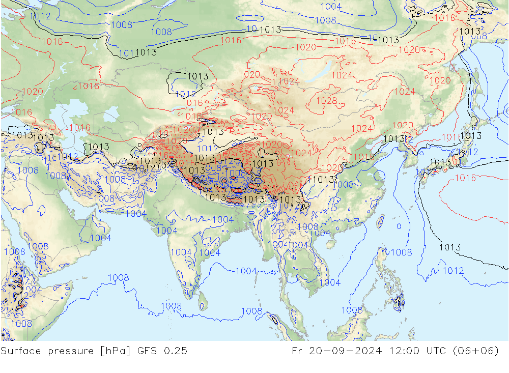 pressão do solo GFS 0.25 Sex 20.09.2024 12 UTC