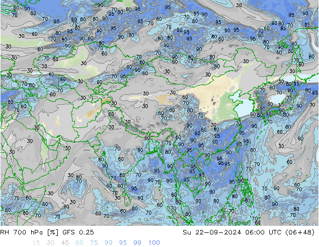 RH 700 hPa GFS 0.25 Su 22.09.2024 06 UTC