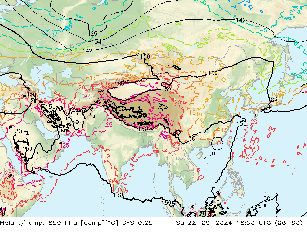 Height/Temp. 850 hPa GFS 0.25 Dom 22.09.2024 18 UTC