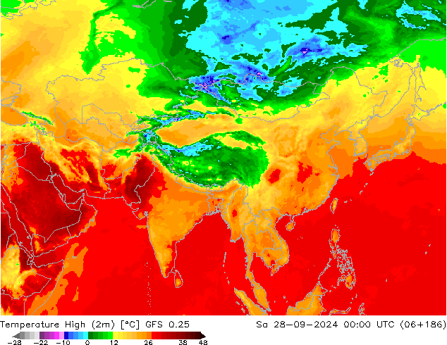 Temperature High (2m) GFS 0.25 Sa 28.09.2024 00 UTC