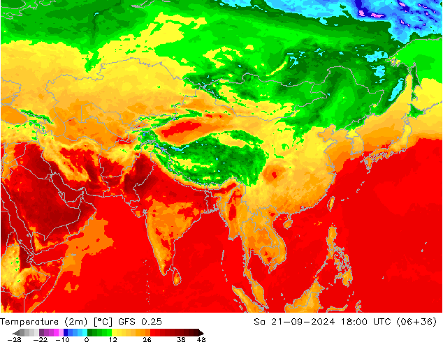 Temperature (2m) GFS 0.25 So 21.09.2024 18 UTC