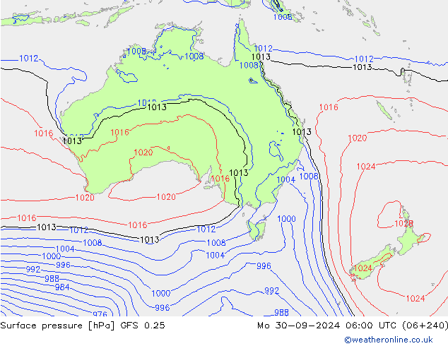 Pressione al suolo GFS 0.25 lun 30.09.2024 06 UTC