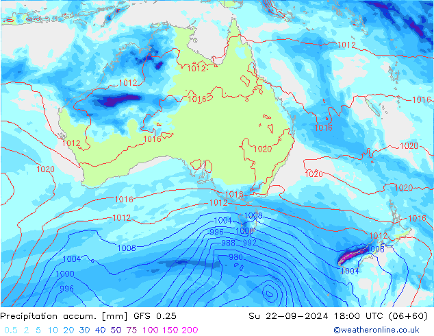 Precipitation accum. GFS 0.25 Su 22.09.2024 18 UTC