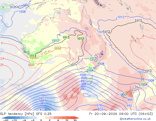 SLP tendency GFS 0.25 Sex 20.09.2024 09 UTC