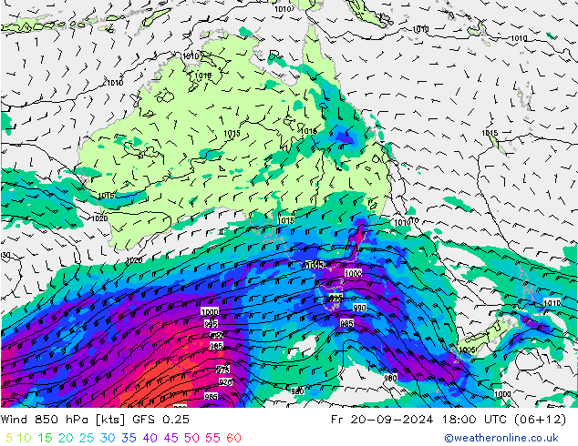 Wind 850 hPa GFS 0.25 Fr 20.09.2024 18 UTC