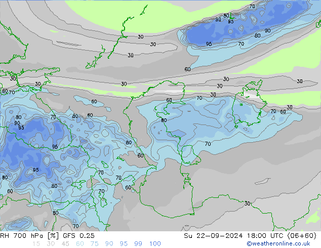 RH 700 гПа GFS 0.25 Вс 22.09.2024 18 UTC