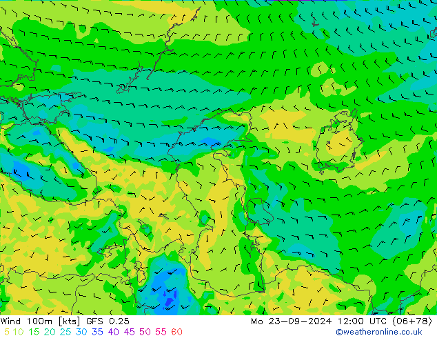 Viento 100m GFS 0.25 lun 23.09.2024 12 UTC