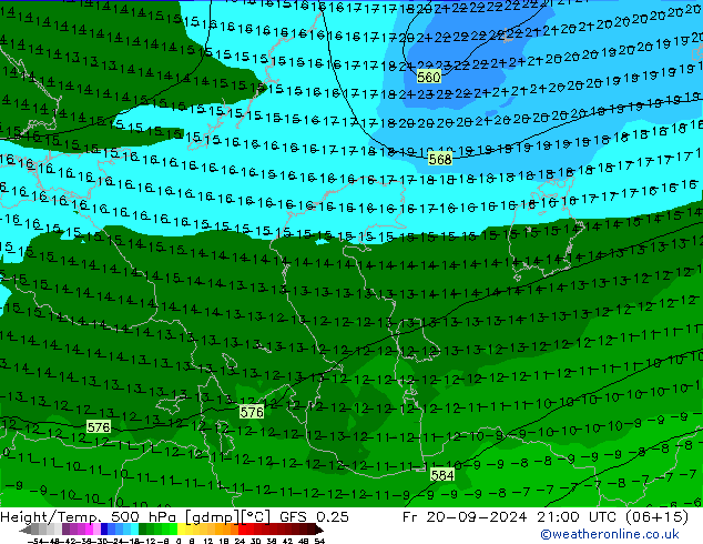 Z500/Rain (+SLP)/Z850 GFS 0.25  20.09.2024 21 UTC