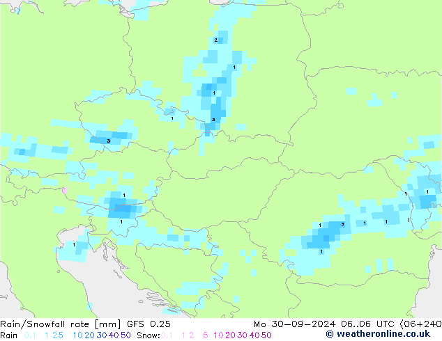 Rain/Snowfall rate GFS 0.25 пн 30.09.2024 06 UTC