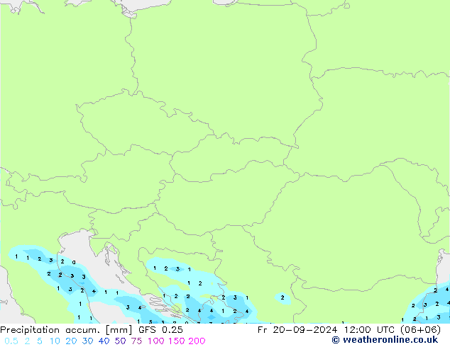 Précipitation accum. GFS 0.25 ven 20.09.2024 12 UTC