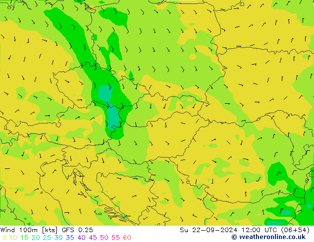 Wind 100m GFS 0.25 Su 22.09.2024 12 UTC