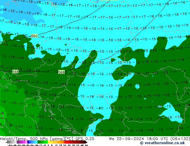 Height/Temp. 500 hPa GFS 0.25 mer 25.09.2024 18 UTC