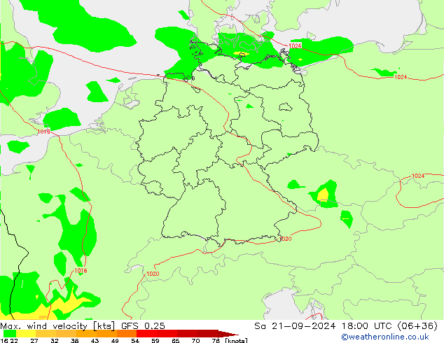 Max. wind velocity GFS 0.25 So 21.09.2024 18 UTC