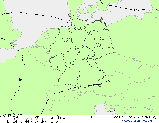 Cloud layer GFS 0.25 Вс 22.09.2024 00 UTC