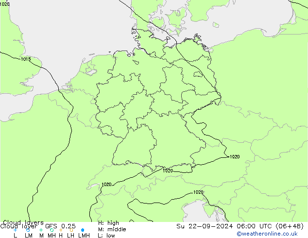 Cloud layer GFS 0.25  22.09.2024 06 UTC