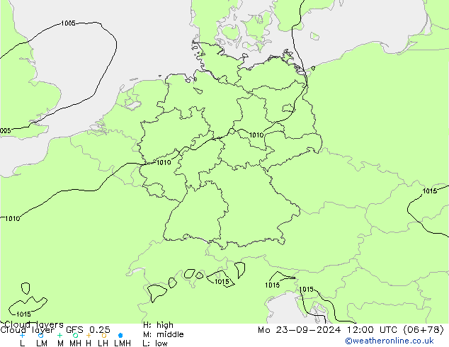 Wolkenschichten GFS 0.25 Mo 23.09.2024 12 UTC