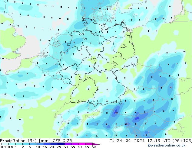 Z500/Rain (+SLP)/Z850 GFS 0.25 Tu 24.09.2024 18 UTC