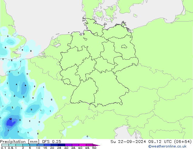 Precipitation GFS 0.25 Su 22.09.2024 12 UTC