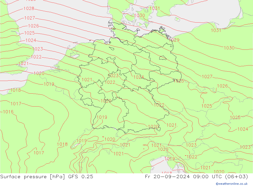 Bodendruck GFS 0.25 Fr 20.09.2024 09 UTC